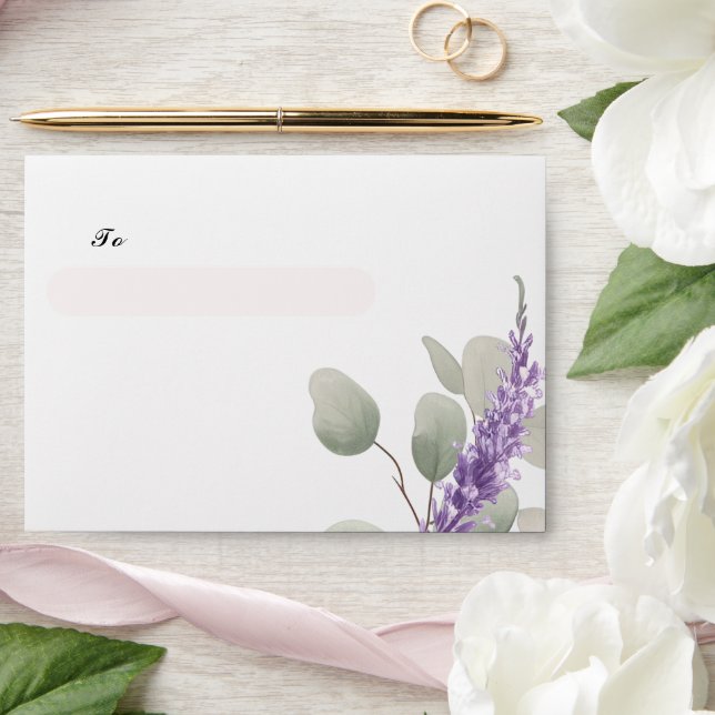 Elegant Lavender Eucalyptus Leaves Wedding Envelope (Wedding)