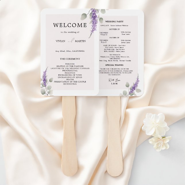 Elegant Lavender Eucalyptus Leaves Wedding Program Hand Fan (Creator Uploaded)