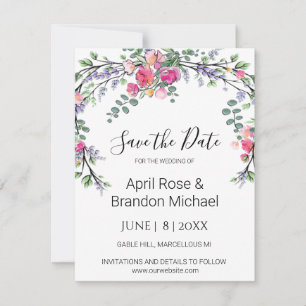 Elegant Lavender Eucalyptus pink watercolor roses Save The Date