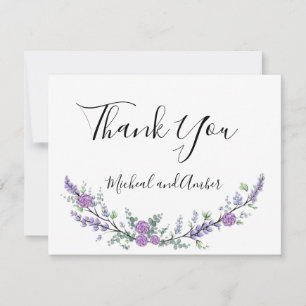 Elegant Lavender Eucalyptus purple roses Thank You Card