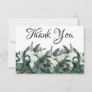 Elegant Lavender Eucalyptus white roses greenery Thank You Card