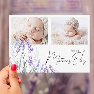 Elegant Lavender First Mother's Day 2 Photos Flat Card