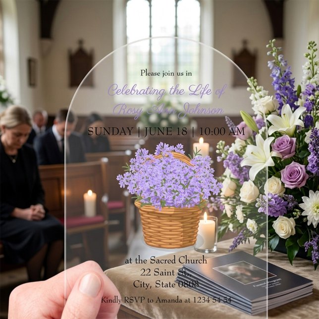 Elegant Lavender Floral Acrylic Funeral  Invitations (Creator Uploaded)
