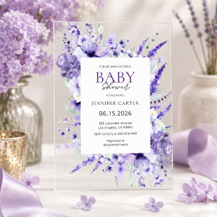 Elegant Lavender Floral Baby Shower Purple  Acrylic Invitations