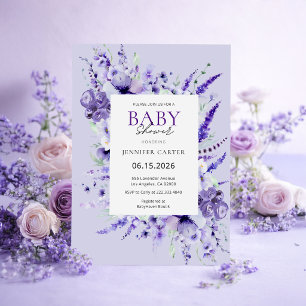 Elegant Lavender Floral Baby Shower Purple Invitation