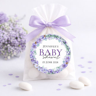 Elegant Lavender Floral Baby Shower Sticker