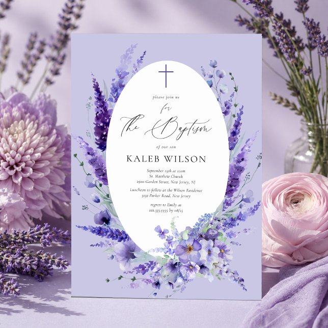 Elegant Lavender Floral Baptism  Invitation (Creator Uploaded)
