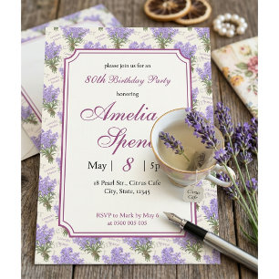 Elegant Lavender Floral Bloom 80th Birthday Party Invitation