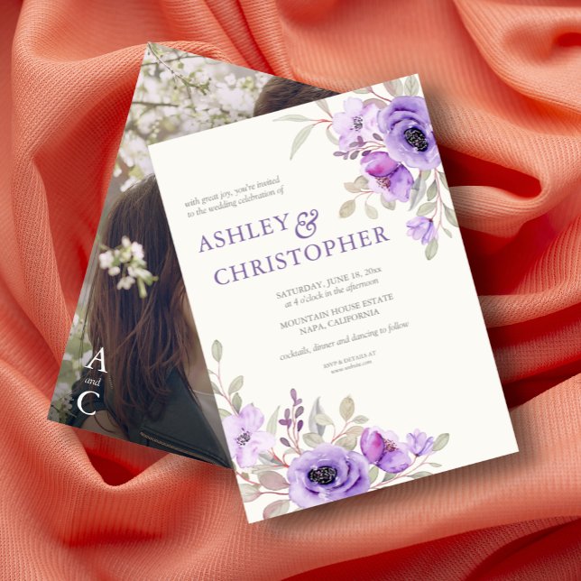 Elegant Lavender Floral Bouquet Photo Wedding Invitation (Creator Uploaded)