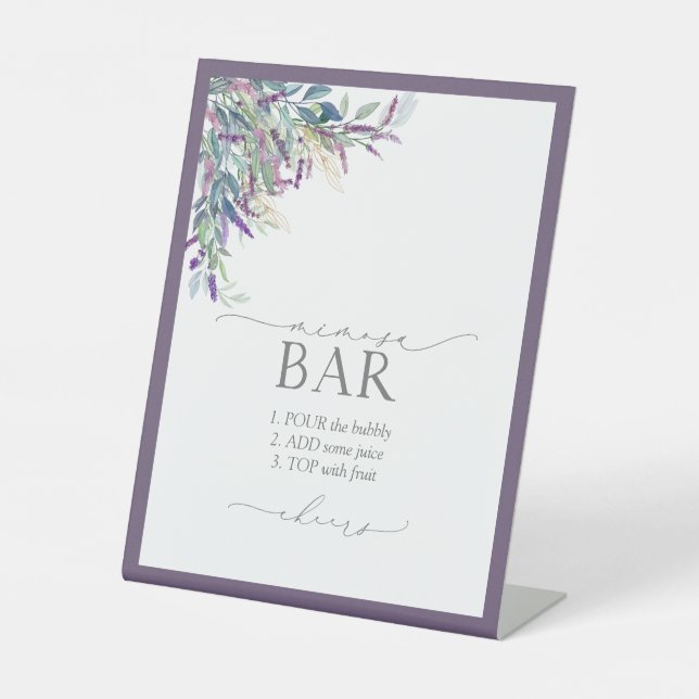 Elegant Lavender Floral Bridal Shower Mimosa Bar Pedestal Sign (Front)