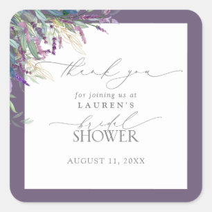 Elegant Lavender Floral Bridal Shower Thank You Square Sticker
