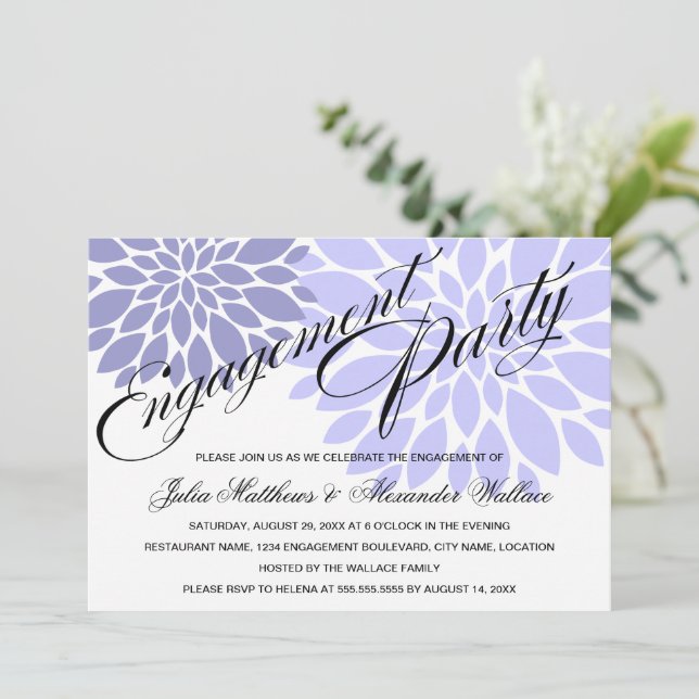 Elegant Lavender Floral Burst Engagement Party Invitation (Standing Front)