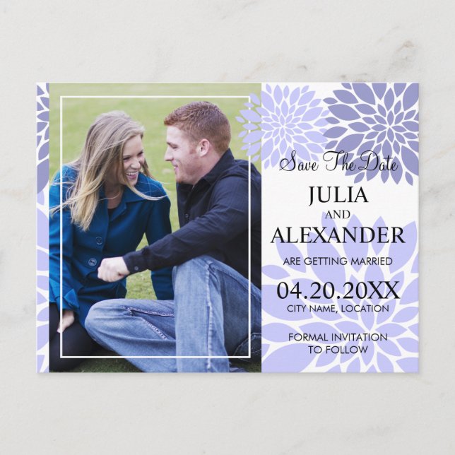 Elegant Lavender Floral Burst Photo Save The Date Announcement Postcard (Front)