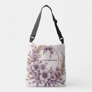 Elegant Lavender Floral Coquette Bow Personalized Crossbody Bag