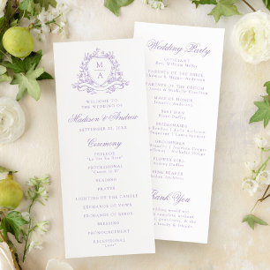 Elegant Lavender Floral Crest Monogram Wedding Program