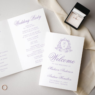 Elegant Lavender Floral Crest Monogram Wedding Program