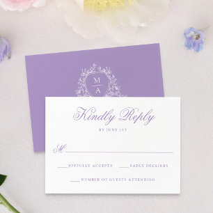 Elegant Lavender Floral Crest Monogram Wedding RSVP Card
