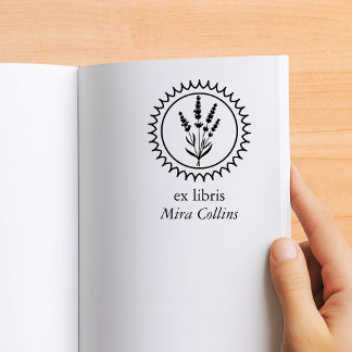 Elegant Lavender Floral Frame Ex Libris Name Rubber Stamp