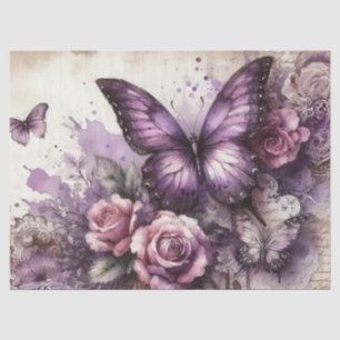 Elegant Lavender Floral & Lace Vintage Decoupage Tissue Paper