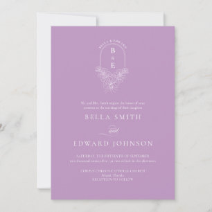Elegant Lavender Floral Monogram Crest Wedding Invitation