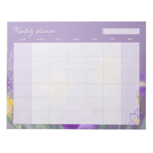 Elegant Lavender Floral Monthly Planner Notepad