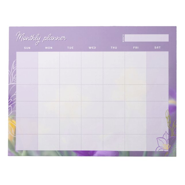 Elegant Lavender Floral Monthly Planner Notepad (Front)