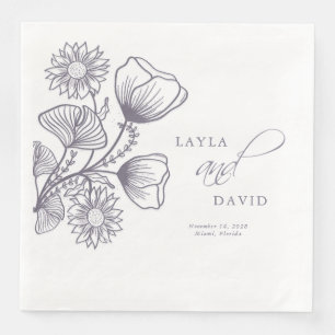 Elegant Lavender Floral Outline Wedding Napkin
