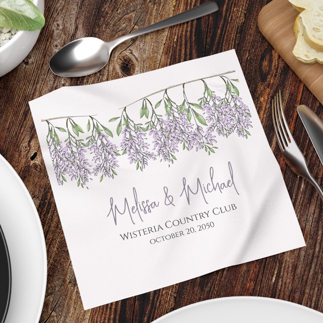 Elegant Lavender Floral Personalised Wedding Napkin (Elegant lilac lavender floral wisteria custom cocktail napkin, )