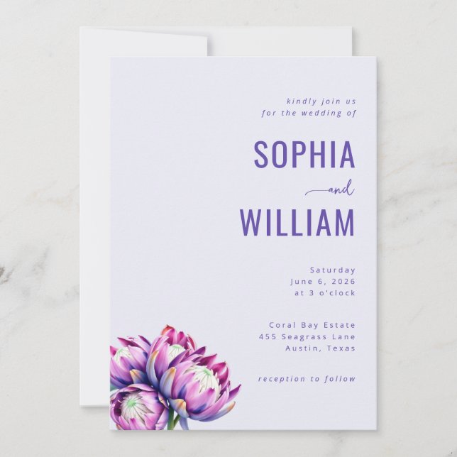 Elegant Lavender Floral Protea Invitation (Front)