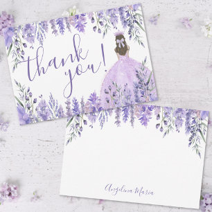 Elegant Lavender Floral Purple Quinceañera Thank You Card
