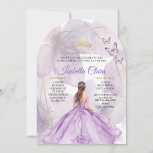 Elegant Lavender Floral Quinceañera Gold Arch Invitation