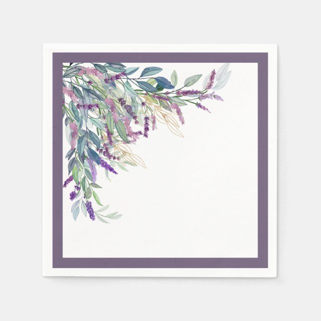 Elegant Lavender Floral Watercolor Bridal Shower Napkin (Front)