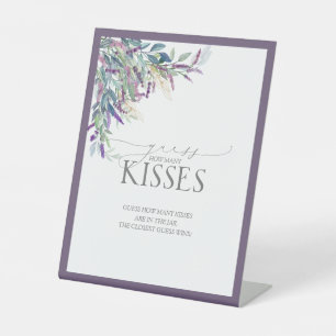 Elegant Lavender Floral Watercolor How Many Kisses Pedestal Sign