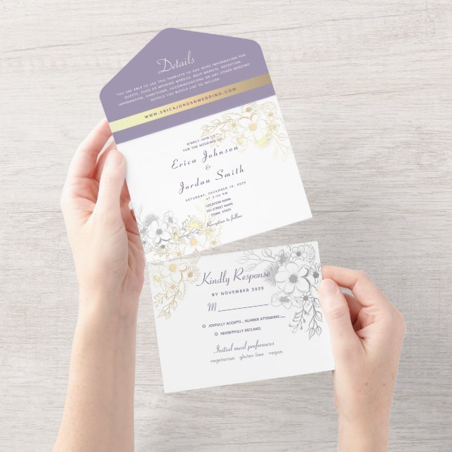 Elegant Lavender Floral Wedding All In One Invitation (Tearaway)