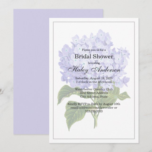 Elegant Lavender Floral Wedding Bridal Shower Invitation (Front/Back)