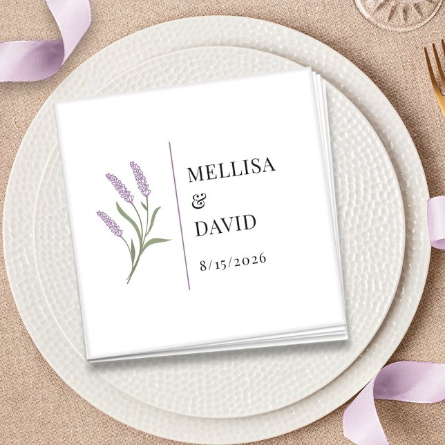Elegant Lavender Floral Wedding Cocktail Napkin (Lavender Floral Wedding Cocktail Napkin by Fiesta Valley Print)