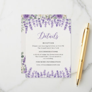 Elegant Lavender Floral Wedding Details Enclosure Card