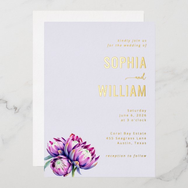 Elegant Lavender Floral Wedding Invitation (Front/Back)