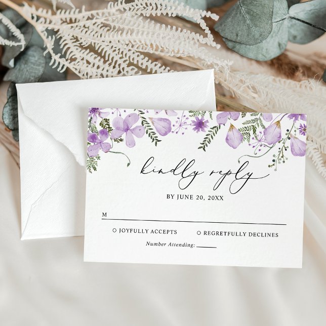 Elegant Lavender Floral Wedding RSVP Card (Creator Uploaded)
