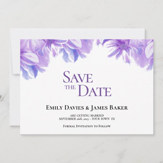 Elegant Lavender Floral Wedding Save the Date (Front)
