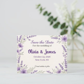 Elegant Lavender Floral Wedding Save the Date Post Announcement Postcard