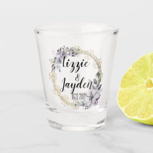 Elegant Lavender Floral Wreath Wedding Shot Glass