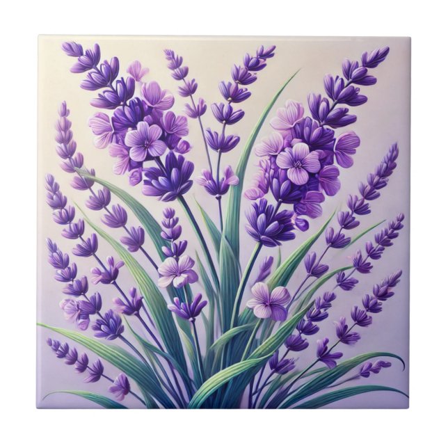 Elegant Lavender Flower Ceramic Tile (Front)
