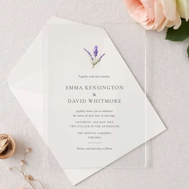Elegant Lavender Flower Minimalist Wedding Acrylic Invitations (Creator Uploaded)