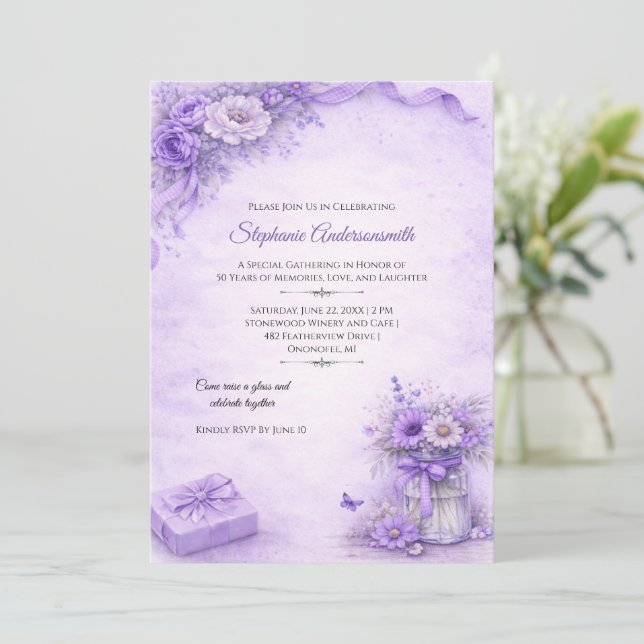 Elegant Lavender Flowers Birthday Party | Invitation (Standing Front)