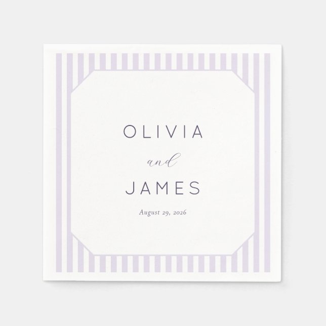 Elegant Lavender Geometric Stripes Napkin (Front)