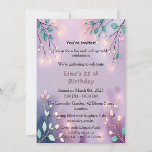 Elegant Lavender Glow Fairy Lights Birthday Party  Invitation