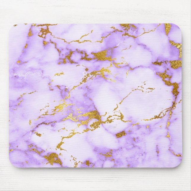 Elegant Lavender Gold Faux Metallic Marble Pattern Mouse Pad (Front)