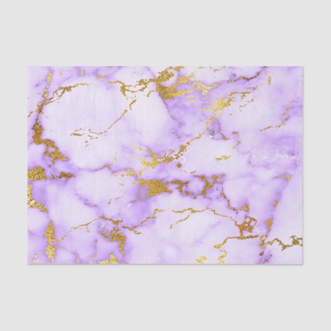 Elegant Lavender Gold Faux Metallic Marble Pattern Tissue Paper (Front)