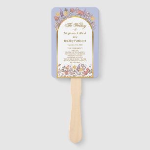 Elegant Lavender Gold Wildflower Wedding Program Hand Fan